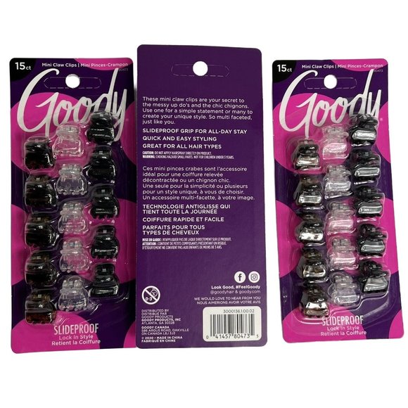 Goody Mini Claw Clips Slide Proof Lock In Style 15 Clip Pack 3 Packs 45 Total - Picture 3 of 12